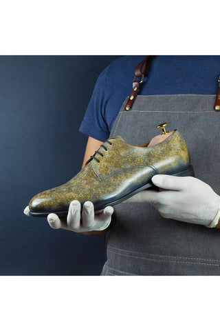 Ambrogio Men's Handmade Custom Made Shoes Taupe Stone Patina Leather Derby (AMB1649)-AmbrogioShoes