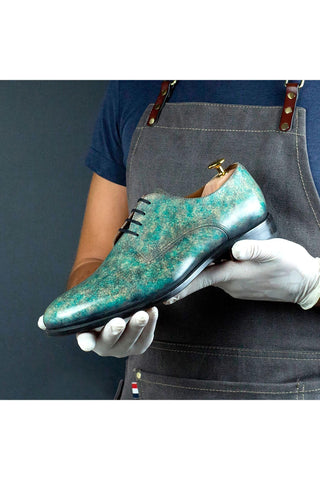 Ambrogio Men's Handmade Custom Made Shoes Turquoise Stone Patina Leather Derby (AMB1650)-AmbrogioShoes