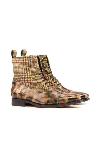 Ambrogio Multi-Color Fabric / Patina Leather Balmoral Boots (AMB1399)-AmbrogioShoes