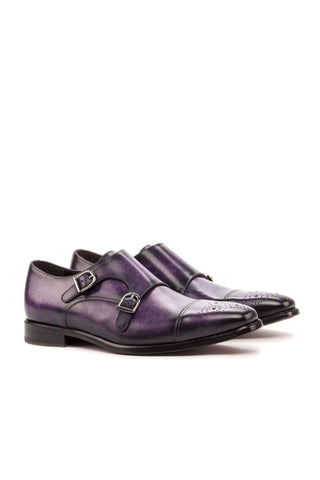 Ambrogio Purple Patina Leather Monk-Straps Loafers (AMB1407)-AmbrogioShoes