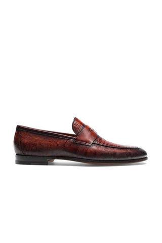 Magnanni Vicente 23257 Cognac Exotic Genuine Lizard Skin Classic Penny Loafers (MAGS1101)-AmbrogioShoes